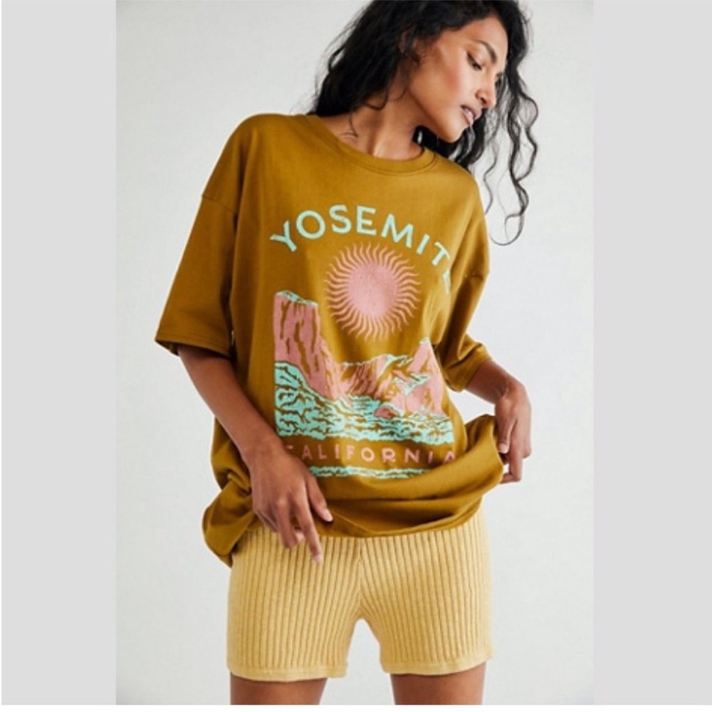 Free People Mustard Yosemite Graphic Short Sleeve Tee